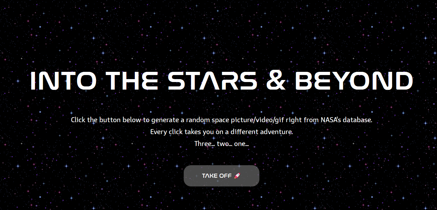 screenshot of into-the-stars app built by nin and morgan